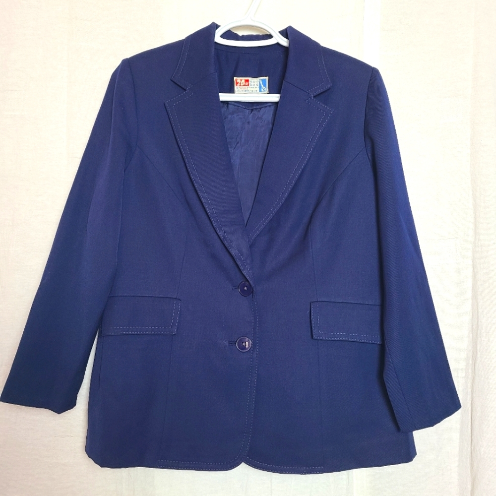 20th century Women's Navy Blue Classic Business Office Blazer Jacket